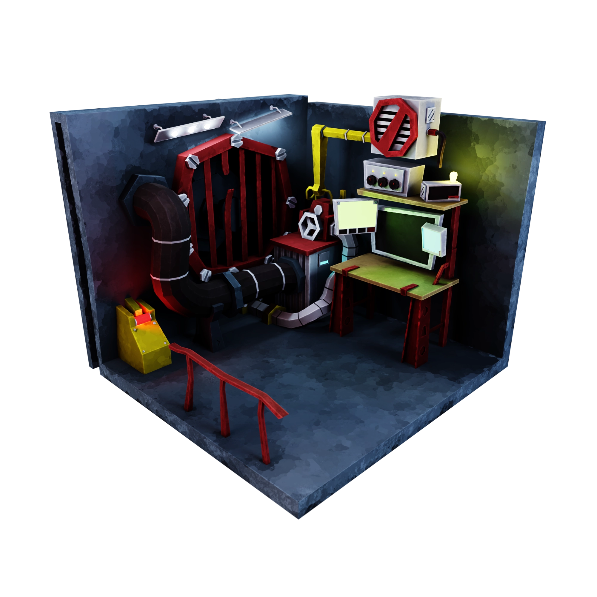 Diorama in 3/4 view with textures and lights