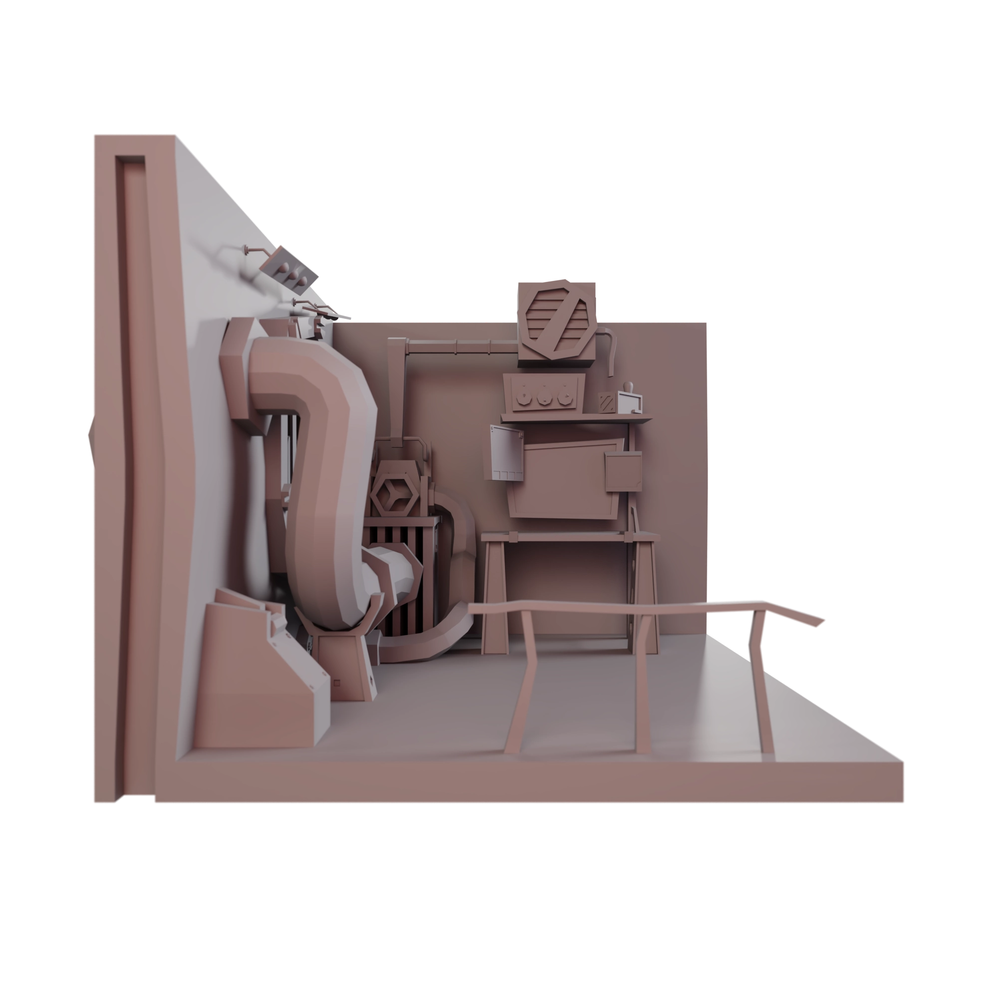 Diorama in front view with grey neutral material