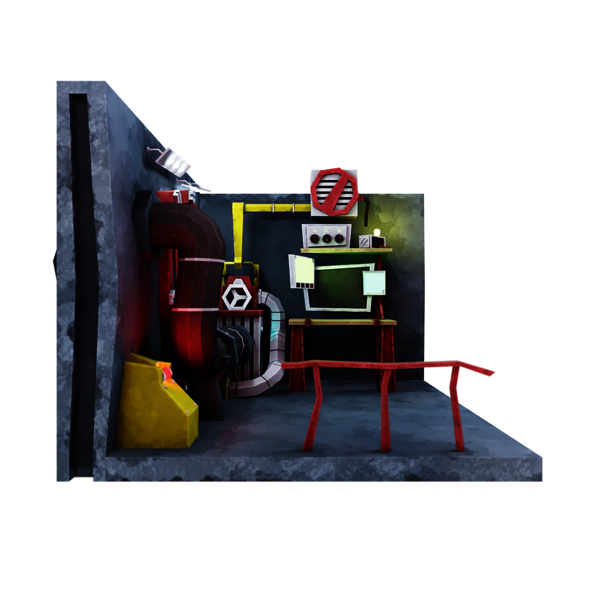 Diorama in front view with textures and lights