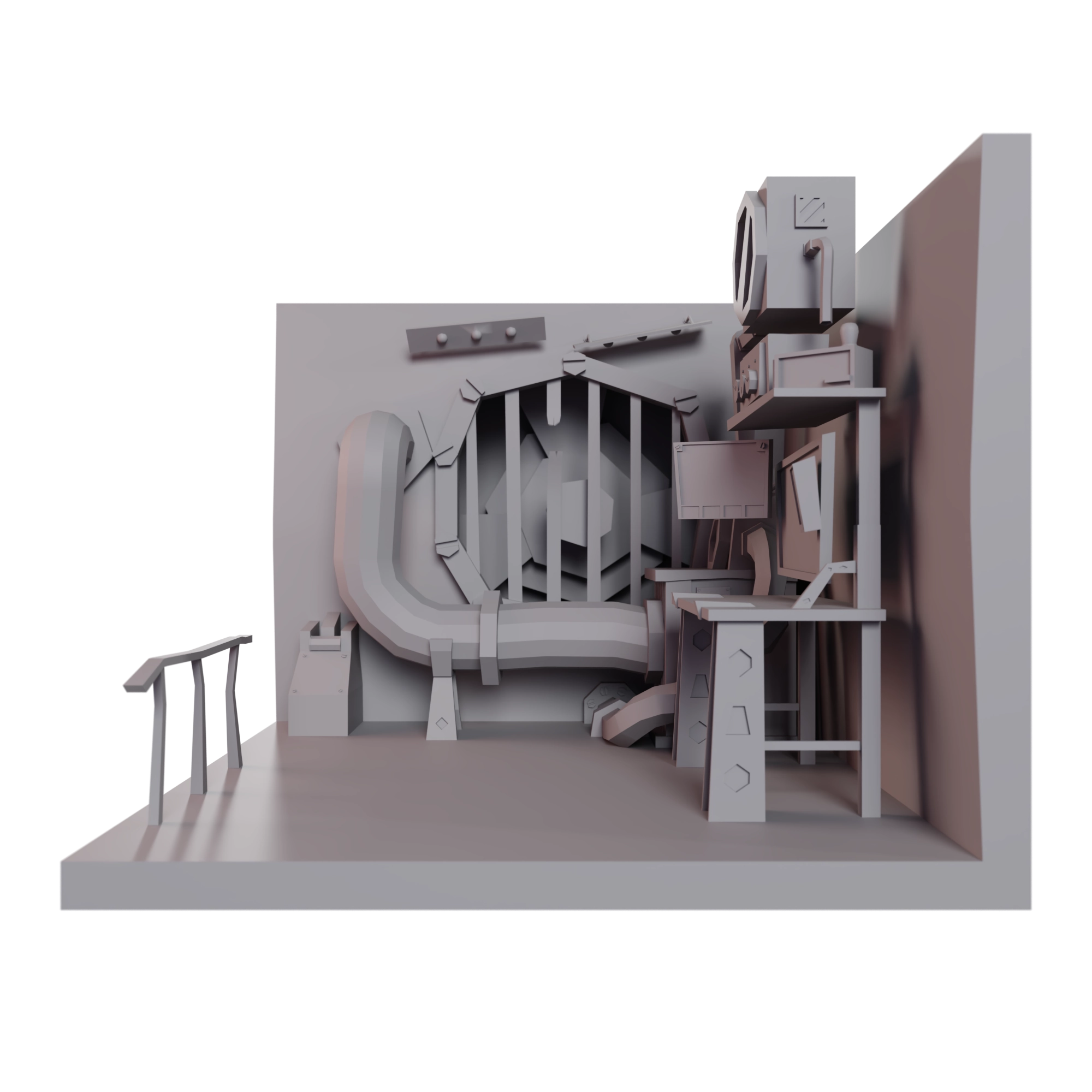 Diorama in right view with grey neutral material