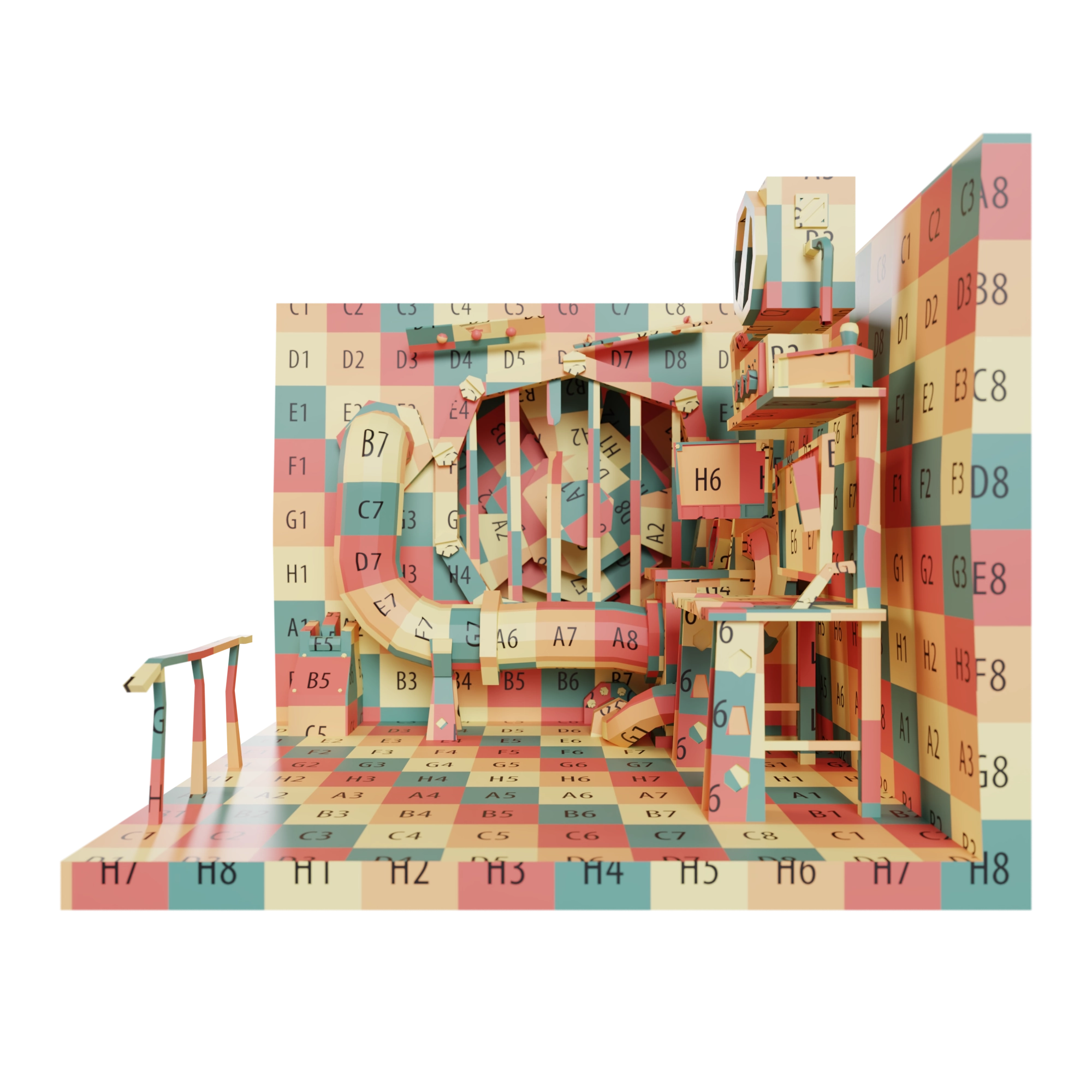 Diorama in right view with checker material