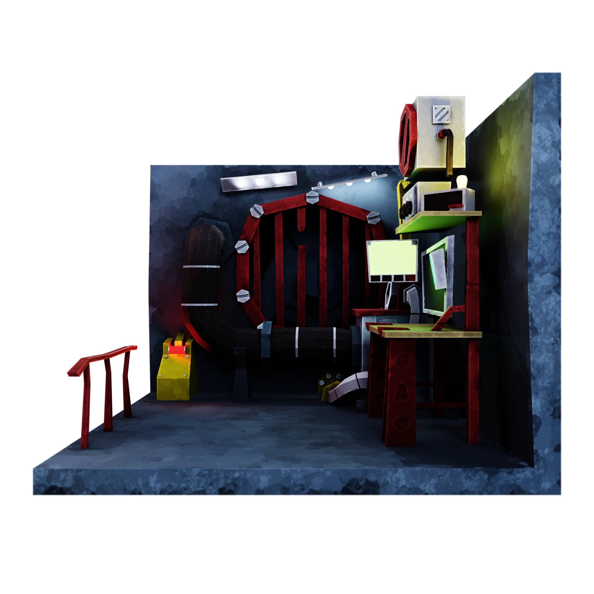 Diorama in right view with textures and lights